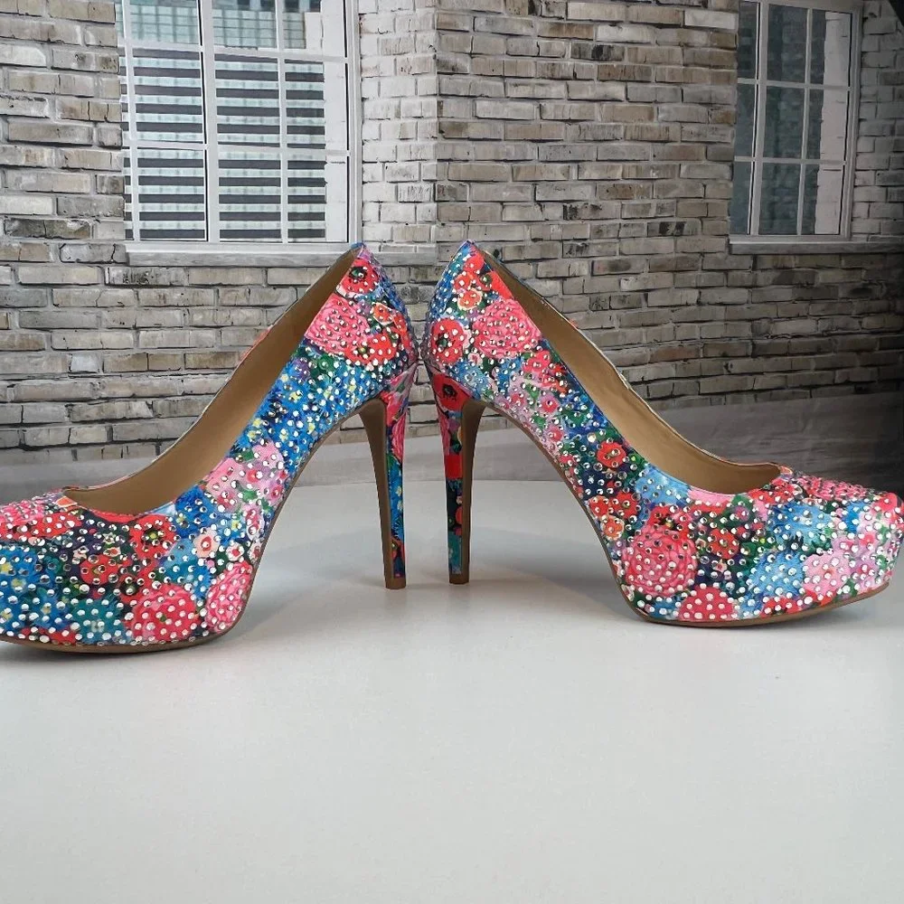 Gianni Bini Floral Rhinestone Stiletto Heels Platform Pumps - Picture 3 of 9